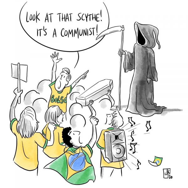 Political cartoon: Get lost, Communist Grim Reaper!
